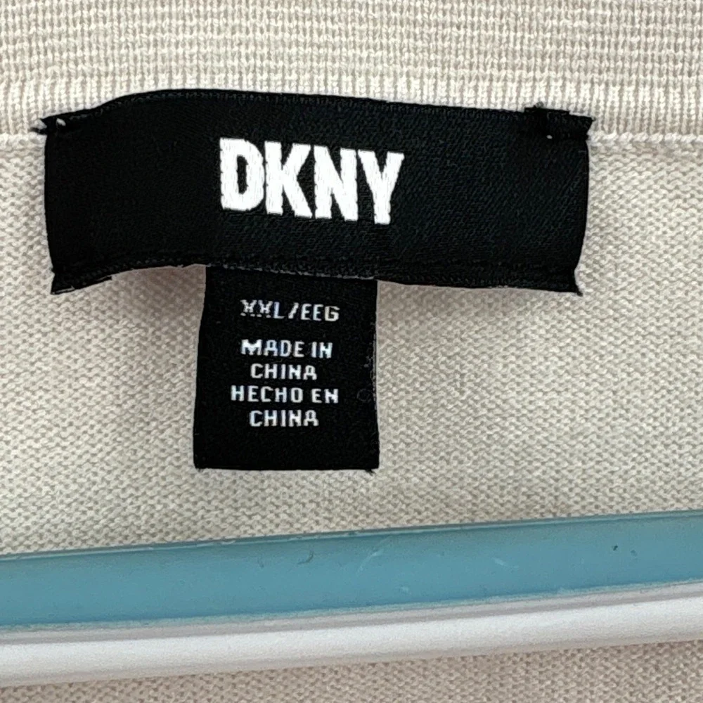 DKNY Womens Beige Short Sleeve Polo Collar Knit Sweater Top XXL E3GR0416 NEW